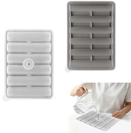 Silicone Long Ice Cube Tray 6 Cavities Bottle Ice Stick Trays with Funnel Lid Easy Release Reusable Ice Trays for Sports Drinks and Water Bottles Cocktail Whiskey,BPA Free