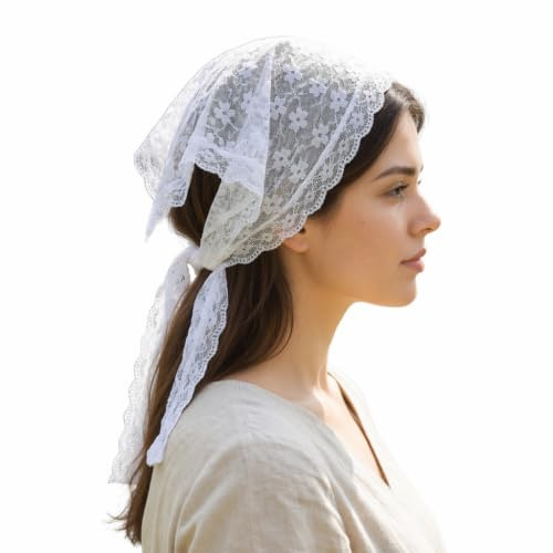 Bekecidi Bandana Dentelle Blanche Femme, Foulard Triangulaire en Mousseline Léger, Bandeau Cheveux à Nouer, Accessoire pour Quotidien Fêtes et Séances Photo