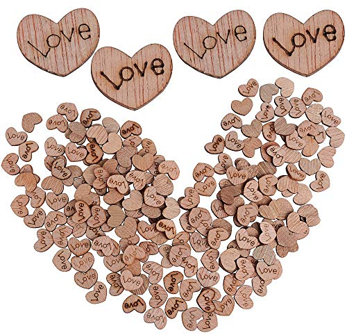 VINFUTUR 200 Stk Mini Herz Holzdeko zum Basteln Holzherzen Streudeko mit Gravur Love kleine Vintage Herzdeko Tischdeko Verzierung für DIY Handwerk Hochzeit Valentinstag Taufe Jahrestag Heiratsantrag