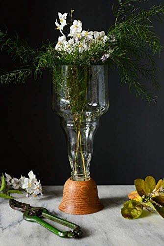 Glass vase handmade from an upcycled Bell's Whisky bottle with a reclaimed oak hardwood base
