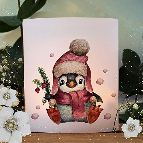 Teelichthüllen zur Weihnachten Advent 2er 4er Set für Windlichter Teelicht Lichthülle Pinguin te164 - ausgewählte Größe: *2X Lichthüllen*
