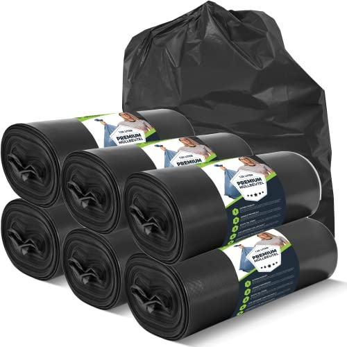 BOLSAS DE RESIDUOS 120L - negro, 50 bolsas - 2 rollos - Resistente al desgarro - Bolsa de residuos XXL - Tipo 100 Extra - 70 µ - 700x1100 mm Bolsa de basura de alta resistencia