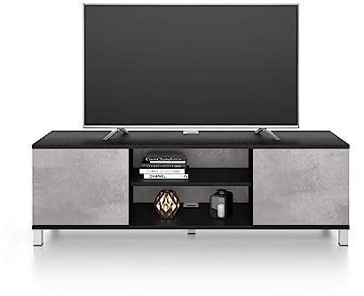 Mobili Fiver, Mobile Porta Tv Rachele, Nero Frassino e Cemento, 150 cmx42 cmx48 cm, Mobile Tv moderno per tv fino a 65'', Made in Italy