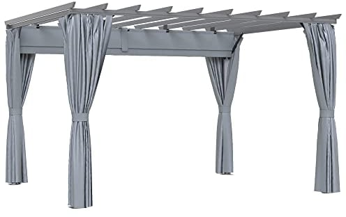 Outsunny Pergola-Pavillon mit einstellbarem Stoffdach witterungsbeständig wasserabweisend Sonnenschutz Polyester Stahl Grau 3,6 x 3 x 2,27 m