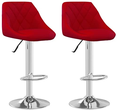 vidaXL 2X Barhocker Höhenverstellbar Drehbar Küchenhocker Barstuhl Tresenhocker Thekenhocker Tresenstuhl Bistrohocker Bar Stuhl Hocker Weinrot Samt