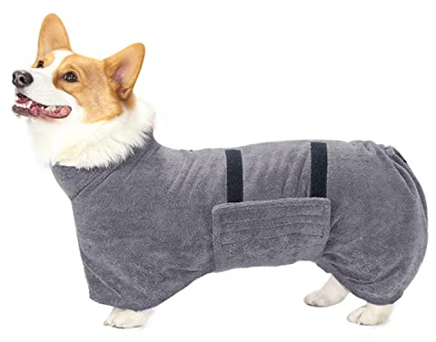TVMALL Hundebademantel Hundemantel Mikrofaser-Schnell Trocknender Badetuch Hund Bademantel/Ankleidemantel Mit Klettverschluss Verstellbaren Haustier Handtuch Badezubehör, Sehr Saugfähig, (Grau, S)