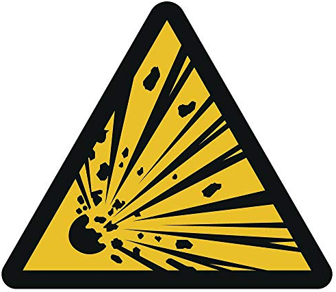 Prolac Aufkleber mit Warnhinweis vor explosionsgefährlichen Stoffen – Etiketten selbstklebend – 50 mm/100 Stück – Hochwertige W002 Warnaufkleber - Kennzeichnung von Hindernissen und Gefahrstellen