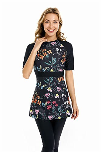 ShuoBeiter Kurzarm-Badeanzug Bescheidene Badebekleidung für Frauen Bescheidener Badeanzug Rash Guard Surfanzug Beachwear Burkini (3XL, S3)
