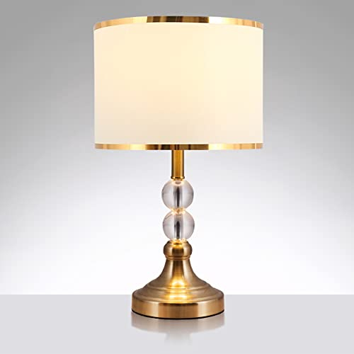 Chao Zan Lámpara de mesa de cristal Metal,Pantalla Textil, Lámpara de Mesa, Interruptor, E27, Decorativa, Dorado, beige, 47 x 25 cm