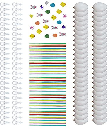 rockible 50x Bunte Ostereier mit Glitzer und Aufhänger. Kreative Geschenkideen für Kinder zu Weihnachten, Weiß mit Aufklebern