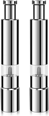 Ocnvlia Salt and Pepper Mill Set, Stainless Steel Salt and Pepper Grinder One Hand Operation Salt and Pepper Mill 2 Pack