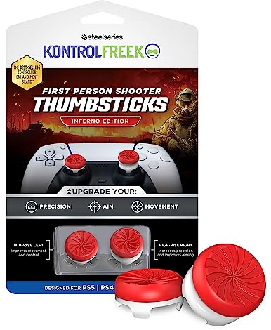 KontrolFreek FPS Freek Inferno für Playstation 4 (PS4) und Playstation 5 (PS5) Controller - Performance Thumbsticks - 1 High-Rise, 1 Mid-Rise - Rot/Weiß
