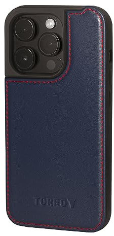 TORRO Leather Case Compatible with iPhone 15 Pro – Premium Leather Bumper Case - Navy Blue