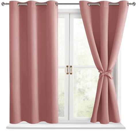 Hiasan Blackout Curtains for Bedroom - Light Blocking & Noise Reducing Window Curtains for Living Room, 2 Drape Panels Sewn with Tiebacks, Dusty Rose, 38 x 54 Inch