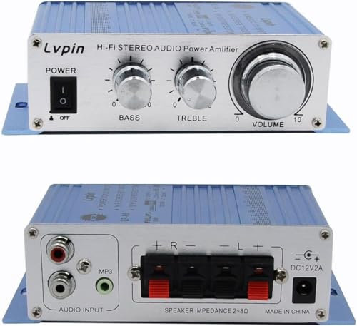 Arigoul Mini amplificador estéreo, amplificador de potencia de audio estéreo Hi-Fi, amplificador de audio de 12 V, amplificador de transmisión de música para altavoz, PC, TV, teléfono celular,