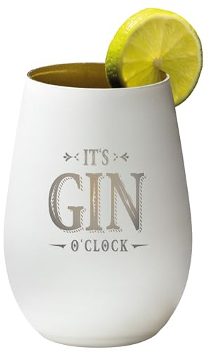 4youDesign Gin Tonic Glas mit Spruch it´s Gin a Clock – Geschenk für Männer, Frauen zum Muttertag oder Vatertag – Tumbler-Party-Glas aus Kristallglas – sehr bruchsicher – Weiß-Gold – 465ml