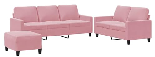 vidaXL Sofagarnitur 3-TLG., Sessel Couch mit Kissen Fußhocker, Sofa Wohnzimmersofa mit Armlehnen, Couchgarnitur Designsofa Sitzmöbel Polstermöbel, Rosa Samt