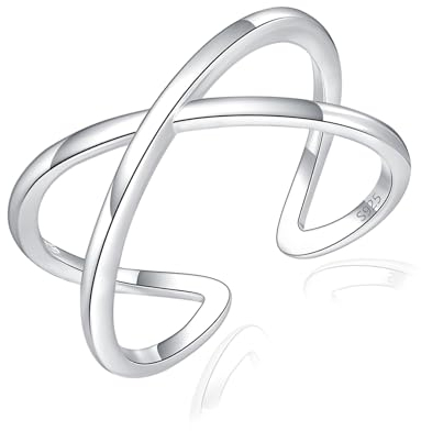 Cangall Silber Damen Ringe, 925 Sterling Silber Offen Verstellbar Ringe, Schlicht Offen X-Form Silberringe für Frauen, Eleganter Fingerringe Stapelbar Offene Knuckle Ringe Verstellbar Vorsteckringe