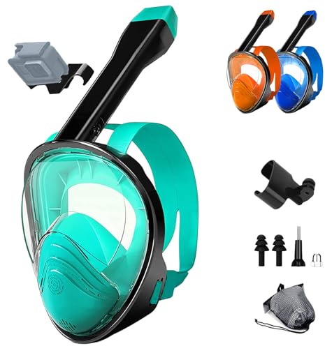 MORAINJAY Vollgesicht Schnorchelmaske mit Abnehmbarer Kamerahalterung,180° Weitsicht, Anti-Drop, Anti-Leck, Anti-Beschlag-Design,Freie Atmung Tauchmaske für Erwachsene/Kinder mit verstellbaren Trägern