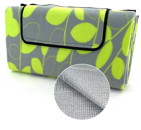 heimtexland XL Picknickdecke wasserdicht Outdoor Strandmatte Isomatte waschbar Campingdecke faltbar mit Tragegriff Festival Zelten Picknick Strand Decke Typ549 Blätter Lemon 200x200 cm