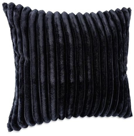 Dekokissen Kissenbezug Sofakissen Pillow Plüsch Kuschelkissen Zierkissen Cord Kissen Couchkissen Kord Kissenhülle ultraweich gestreift Lilli 50x50cm ohne Füllung Schwarzblau