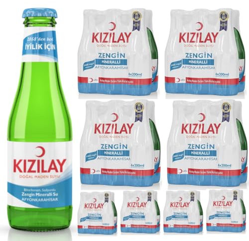 KIZILAY Agua mineral natural, rica agua mineral con bicarbonato y sodio, 200 mililitros x 48 botellas con Pufai Grocery