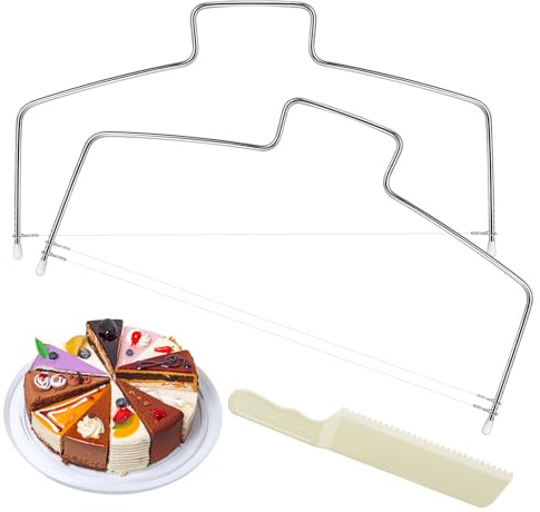 TOPCZY 2 Stück Edelstahl Kuchen Cutter Slicer, 32cm Doppeldraht Kuchenschneider, Gerade Tortenschneidemaschine, Torten Schneidenblechkuchen mit Kuchenmesser, Torte Kuchenmesser fur Gebäck Brot Toast