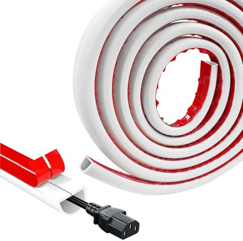 Kabelkanal Boden Weiß 15mm x 10mm, 1 Meter Kabelbrücke Boden Selbstklebend, Flexibler PVC Bodenkabelschutz, Kabelabdeckung zum Verstecken eines Netzkabels, Lautsprecher- oder TV-Kabel