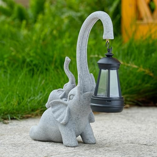 mikilov Elefanten Harz Statue mit Solar Laterne (zurück Statue Dekoration, Rasen Statue, Garten Home Decor, Skulptur Ornament, Tierfigur für Balkon Garten