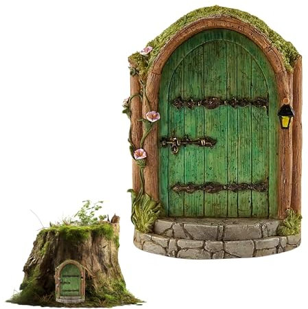 Wooden Fairy Door - Miniature Garden Elf Door for Trees, Outdoor Potted Decoration