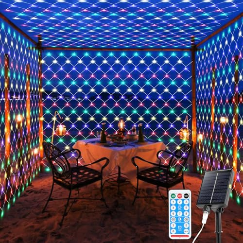 Cecaylie solar lichternetz, 3x2m-240LEDs lichternetz mit Fernbedienung, 8 Modi-TimingFunktion-MemoryFunktion, IP44, Geeignet für Hochzeits und andere Feiertagsdekorationen, Bunt