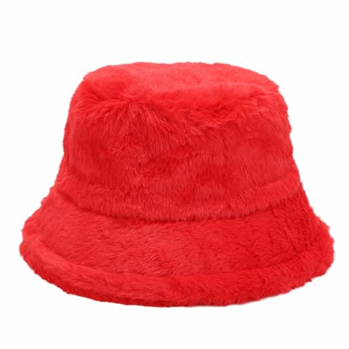 SK Studio Damen Fischerhut Winter Kunstpelz Wärmer Eimer Hut Flauschige Fischermütze für Mädchen