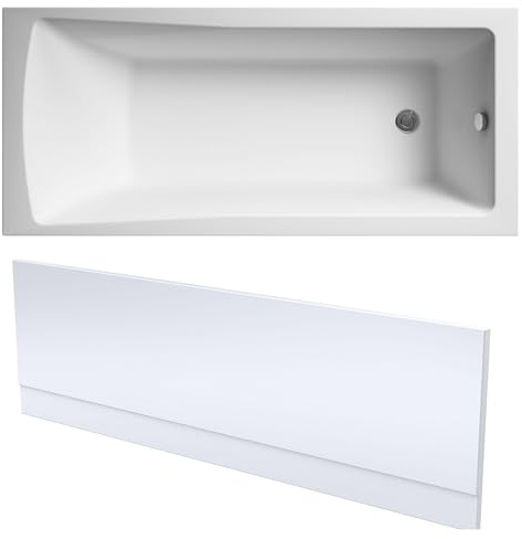 Balterley 1700 x 700mm Square Shower Bath with Leg Set, Front Bath Panel, Straight Single Ended Gloss White Soaking Bathtubs, Acrylic Baths for Bathrooms, Rectangular Soaking Bathtub