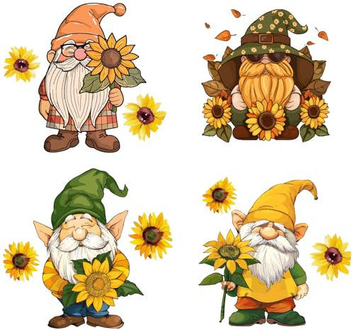 GORGECRAFT 4 Stili 16cm Gnomo Adesivo per Finestra Rotondo Natale Nano Girasole Statico Porta Scorrevole Vetro Decalcomanie per Finestre Decorative Doppio Lato Avviso Adesivo per Prevenire Uccelli
