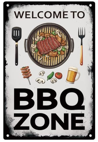 Poster mural vintage « Welcome to BBQ Zone » - Pour la maison, la cuisine, le restaurant - 20 x 30 cm