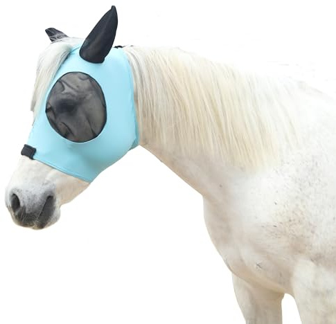 Gallopoff Horse Fly Mask with Large Eye Space & Ears – Super Comfort Stretchy UV Protection, Soft on Skin & Breathable Lake Blue Full