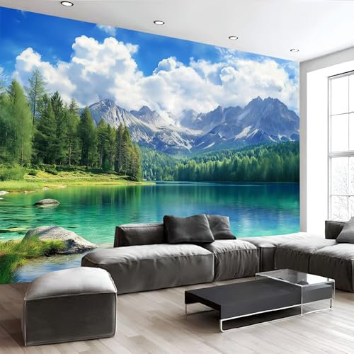 MIATCENRT Papier Peint Panoramique ‎150X105Cm (L×H), Lacs Forêts Papier Peint Tissu De Soie, 3D Effet Décoration Murale Poster, Paysages Naturels Tableaux Muraux Photo Trompe L'Oeil Ornament