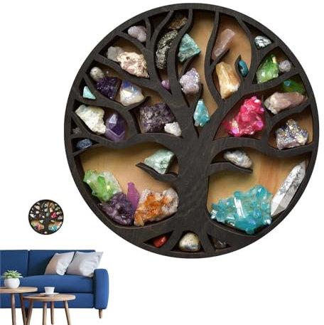 Lunaobrik Stein-Display: Wandregal, Glasvitrine | Kuchenständer aus Stein für Zuhause, Büro, schwebende Wandregale aus Holz