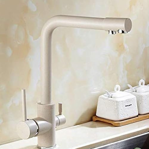YWJFSA Grifo Cocina Abatible Grifo Osmosis 3 Vias Doble Manija Agua Fría Y Caliente Rotable,Blanquecino