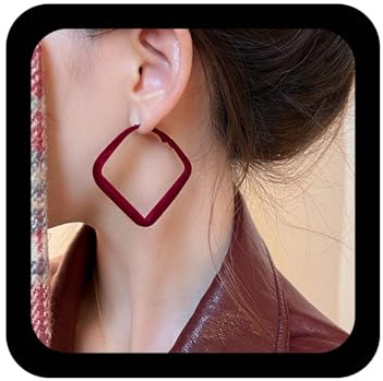Aneneiceera Vintage Roter Samt Ohrringe Dunkel Burgund Viereckige Ohrring Hohl Dunkel Rot Gefrostet Ohrring Geometrische Viereckige Baumeln Ohrringe Schmuck Für Frauen (rot)