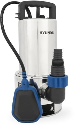 HYUNDAI Schmutzwasser-Tauchpumpe TP10019D | 1000 W, Fördermenge 19.500 l/h, | Eintauchtiefe: max. 7 m, Förderhöhe: max. 9 m | Partikelgrösse: max. 35 mm | Schwimmschalter, Edelstahlgehäuse