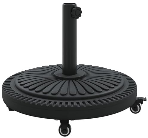 vidaXL black round metal parasol/umbrella base - outdoor garden/patio heavy-duty stand with wheels