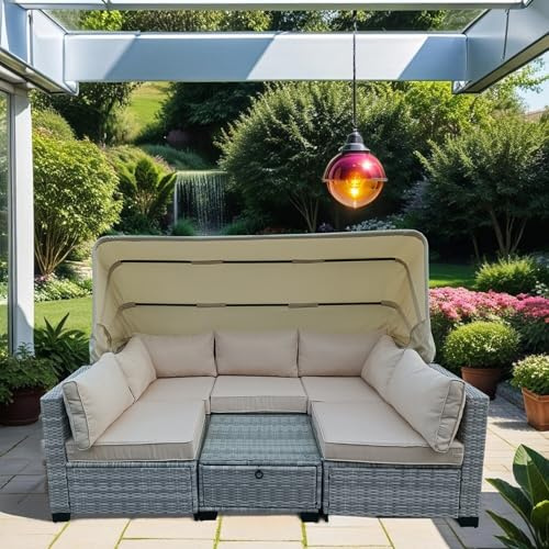 HTI living Loungemöbel Grau/Beige 6-teiliges Set Outdoor Sofa Gartenlounge Gartensofa
