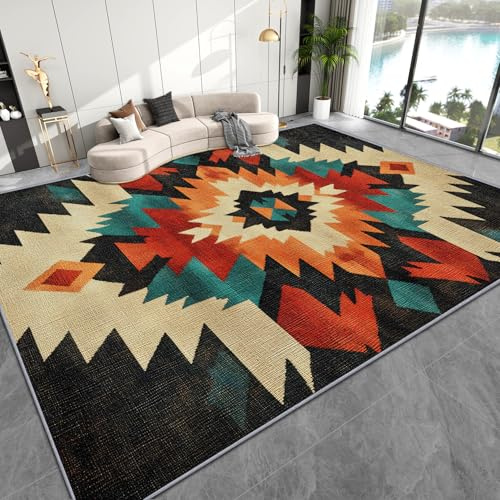 AevuCub Indianer Deko, Southwestern Azteken Teppich 60x90 Kurzflor, Kleiner Teppich Wohnzimmer Vintage Ethno, Weich rutschfest Waschbare Teppiche, Bettvorleger Schlafzimmer Kinderzimmer