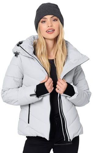 MARIKOO Winterjacke Damen (XS-3XL) - Wasserabweisend, Warm, Kapuze abnehmbar, Winddicht - Steppjacke, Frauen - Stehkragen, 4 Taschen, verlängerter Zipper