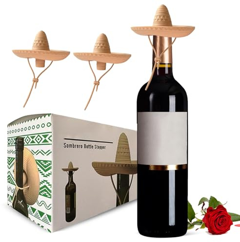 2 Stück Silikon Weinstopfen, Sombrero-förmige Weinflaschenverschlüss Lustiger Flaschenverschluss Wiederverwendbar Wine Stopper Weinflaschen und Sektflaschenverschluss