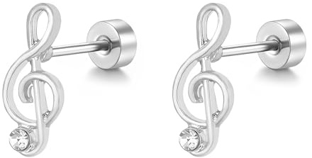 Notenschlüssel Ohrstecker mit CZ Kristall 20g für Herren Damen Ohrringe Edelstahl Hypoallergen Kleine Flache Schraube Schraube Ohrringe Form