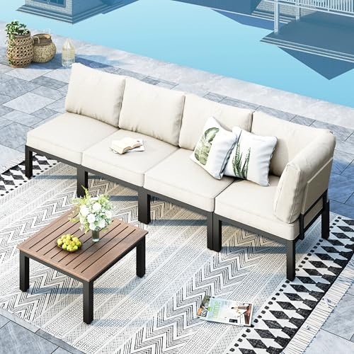 MFSTUDIO Gartenmöbel Set, Lounge Möbel Outdoor, Terassenmöbel mit Couchtisch und Abnehmbarem Kissen, Outdoor Sitzgruppe Set mit Einzelner Stuhl, Tisch, frei kombinierbar(ohne Beistelltisch)