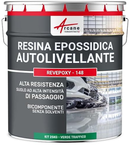 ARCANE INDUSTRIES Résine epoxy, autolissante, Peinture pour Sol : déco, intérieure, Atelier, Effet Miroir - 25 kg Vert signalisation - RAL 6024