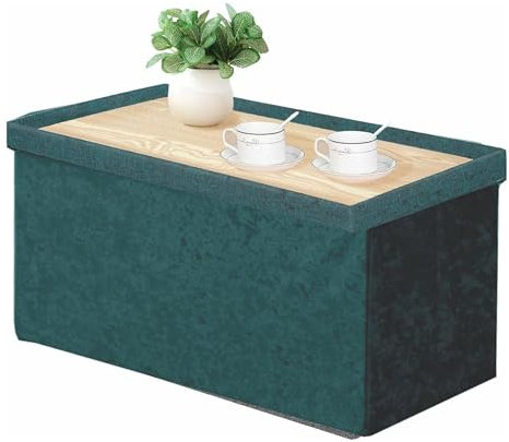 Ottoman Storage Box Crushed Velvet Foldable Footstool with Flip-Top Lid that Converts into Table, Elegant Multi Purpose Bench for Seating & Storage (Emerald, 2 Seater)